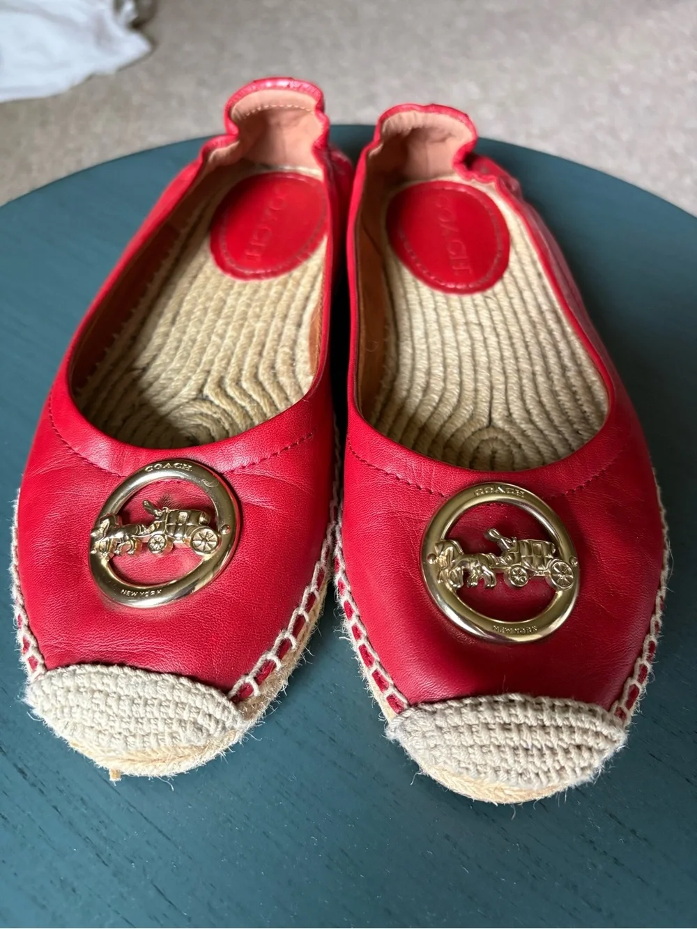 Coach Red Leather Espadrille Flats
